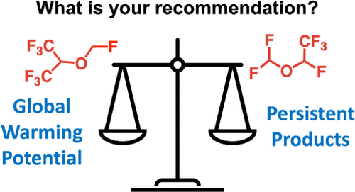 Graphic of weigh scales weighing ecological consequences of two chemicals