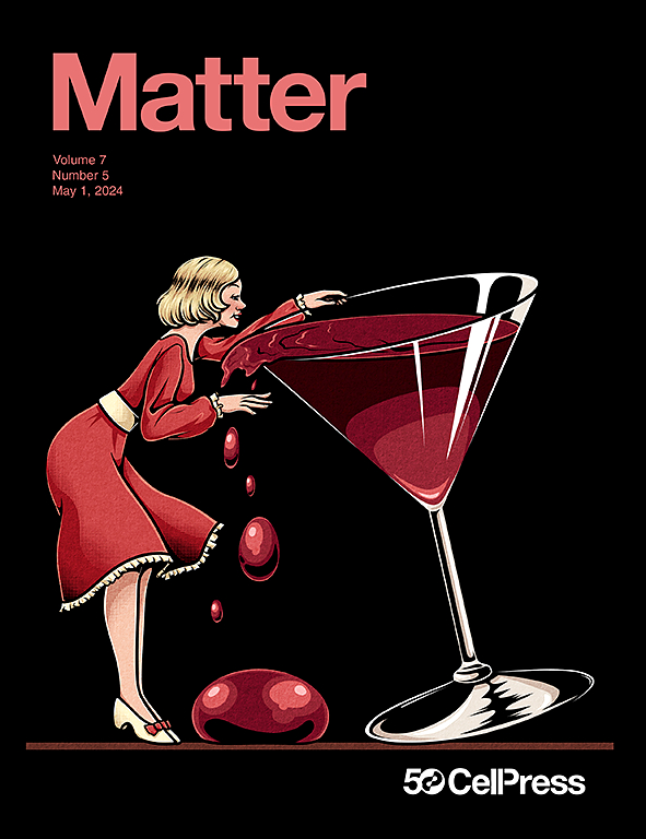Cover of Matter Magazine, featuring a drawing of a woman in red tipping over a wine glass as tall as she is.